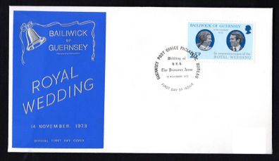 1973 Guernsey Royal Wedding Princess Anne and Captain Mark Phillips Commemorative Stamp Addressed First Day Cover (FDC)