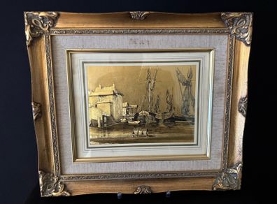 Vintage Gold Foil Print - "Billingsgate" After Whistler (Framed, 46.5 x 31.5 cm)