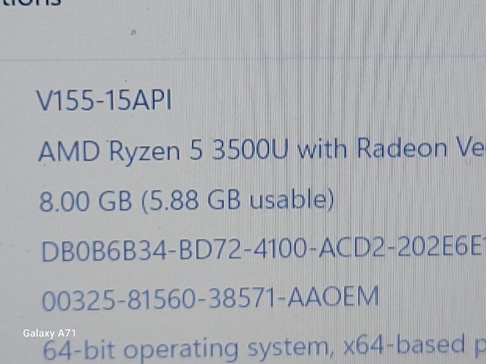 Lenovo V155-15API, AMD Ryzen 5 3500U with Radeon Vegan Mobile Gfx, 2.1GHz, 8GB Ram,  256GN SSD, Windows 11, Microsoft Edge, Chrome and VLC