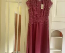 Dark Pink Lace Midi Dress/Bridesmaid/Mother of The Bride/Wedding Guest/Evening Wear BNWT