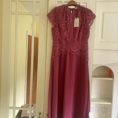 Dark Pink Lace Midi Dress/Bridesmaid/Mother of The Bride/Wedding Guest/Evening Wear BNWT