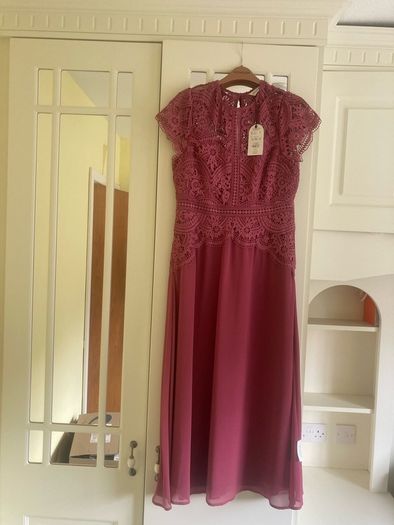 Dark Pink Lace Midi Dress/Bridesmaid/Mother of The Bride/Wedding Guest/Evening Wear BNWT