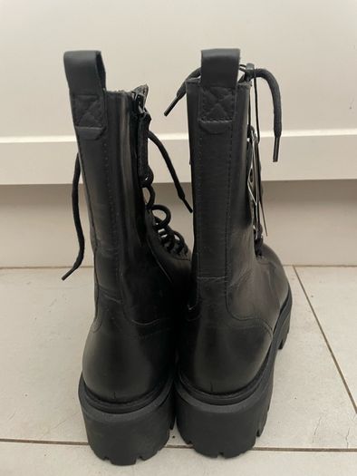 Women's high ankle boots Massimo Dutti Boots Chunky platform sole black leather size 5 Brand new