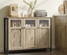 Kitchen cabinet with glass doors and steel frame