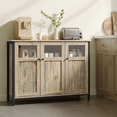 Kitchen cabinet with glass doors and steel frame