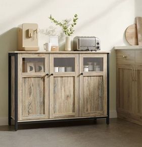 Kitchen cabinet with glass doors and steel frame