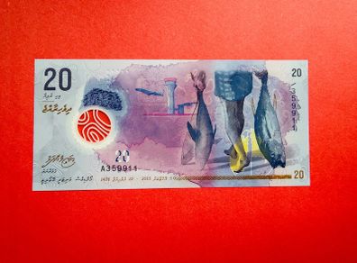 Maldives  20  Rufiyaa   2015. Pick 27a  POLYMER  / Plastic (uncirculated)