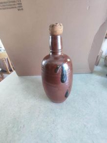 Vintage Stoneware Wine Bottle, Salt Glaze, Dark Brown, A. Rangel R. Oliveira de Azemeis, Handmade in Portugal, with Cork