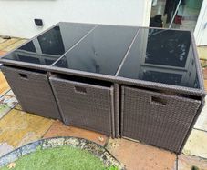 Rattan Cube Dining Set - Table, 6 Chairs & 4 Footstools
