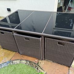 Rattan Cube Dining Set - Table, 6 Chairs & 4 Footstools