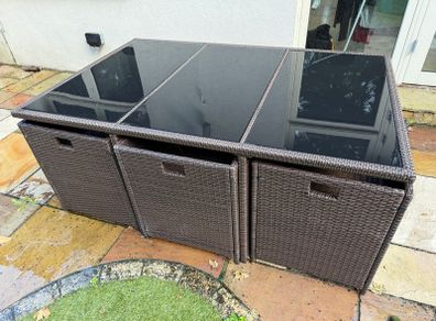 Rattan Cube Dining Set - Table, 6 Chairs & 4 Footstools