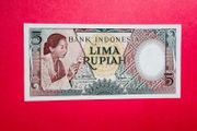 Indonesia  5  Rupiah  1958  Pick  55  ( Uncirculated )