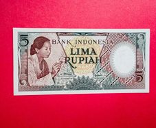 Indonesia  5  Rupiah  1958  Pick  55  ( Uncirculated )