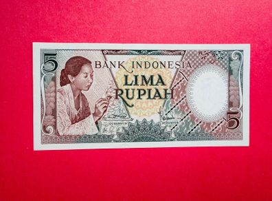 Indonesia  5  Rupiah  1958  Pick  55  ( Uncirculated )