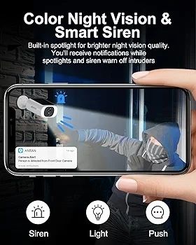 2K Solar Security Cameras Wireless Outdoor/Indoor, Integrated Solar Panel, Battery Camera, Color Night Vision, Spotlight Camera, 2-Way Talk, PIR Motion Detection, Alerts, Work with Alexa, C3