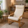 Scandinavian Style Armchair, Rocking Chair, Cream & Wood Image 3