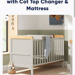 Brand new cot bed + bedside bassinet + free baby items