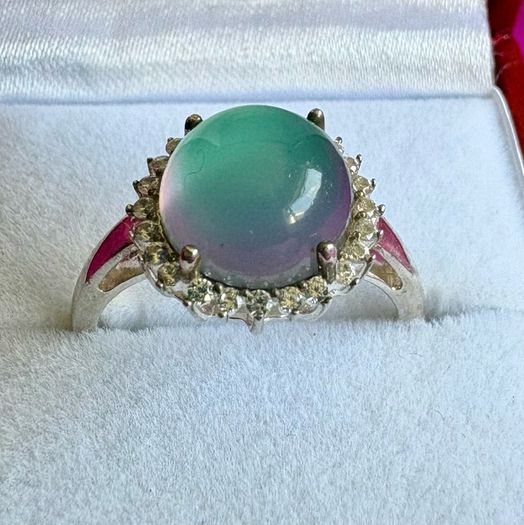 Sterling Silver Opalite Halo Ring
