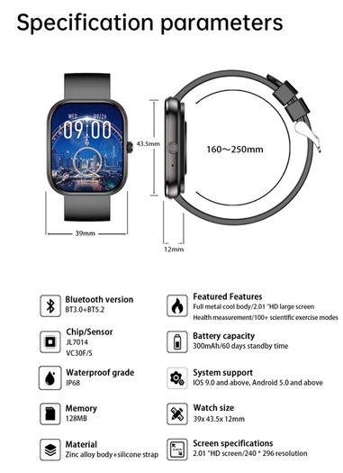 2025 Smart Watch 2.01" HD Display Waterproof Fitness Tracker Heart Rate Monitor