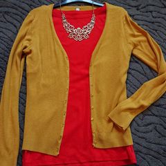 Cardigan + Top +Jewellery.  Size 10