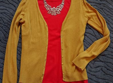 Cardigan + Top +Jewellery.  Size 10