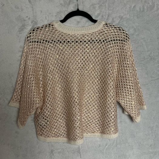 Ba&sh Open Knit Nate Sweater Sz 6UK 2US XS Boxy Oversized Shimmer Short Sleeve