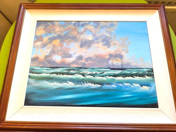 Seascape Oil on Canvas Painting 32/26in