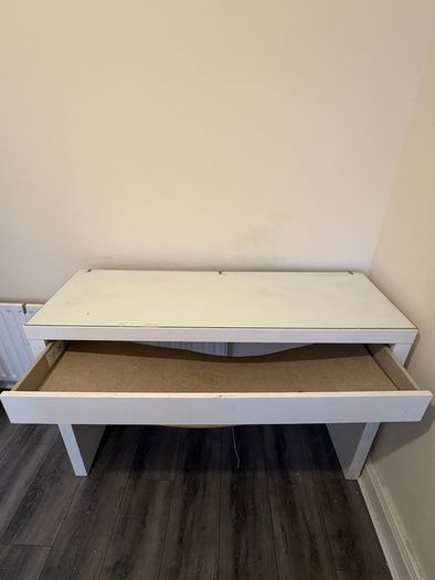 White Glass Top Desk with Drawer