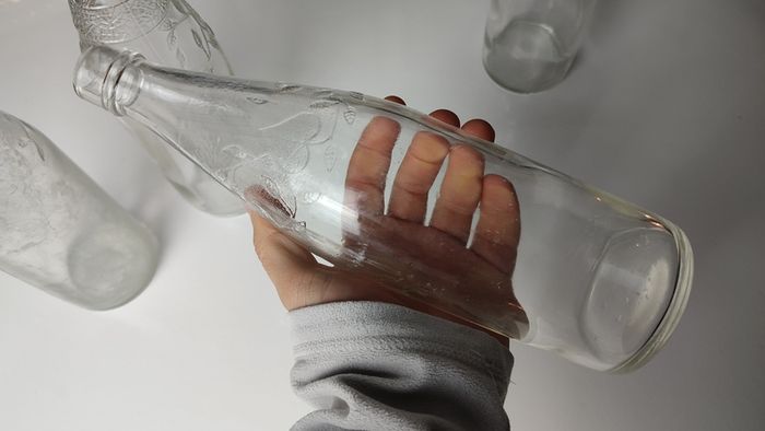 301 - Set of 4 Vintage Floral Decorative Collectible Clear Glass Tall Big Bottles