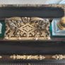 Antique Walnut,Ebony and Pierced Brass Double Inkwell Desk Set. Image 5