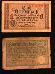 Set of Reichsmarks banknotes from Germany 1939