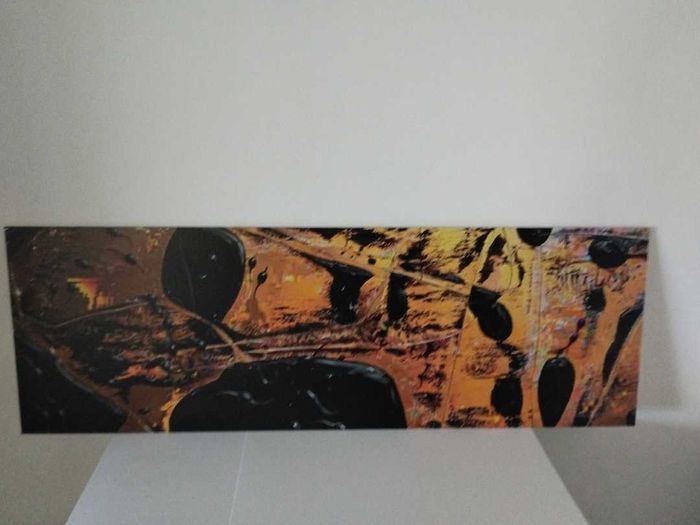 Limited edition contemporary tech-art, abstract series - Black oil spheres / gold leaf texture