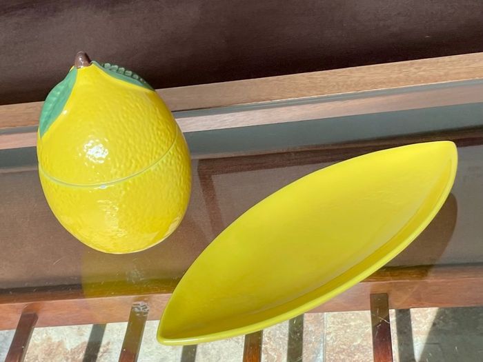 Y2K Martha Stewart Ceramic Lemon Storage Jar and Rare Vintage Macys Italian Serving Plate
