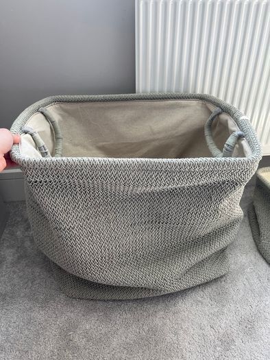 2x Duck Egg Blue/Grey Soft Knit Storage basket