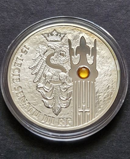 Poland Silver 20 Zloty 2004 15th Anniversary of the polish Senate Amber Inset