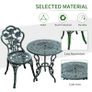 3-Piece Outdoor Garden Bistro Set, Cast Aluminium Antique Floral Print Coffee Table and Two Single Seat with Umbrella Hole, Green Image 4