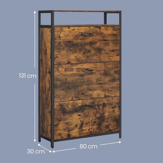 Rustic Industrial Shoe Cabinet with Adjustable Compartments 80 cm Wide Hallway Storage Unit