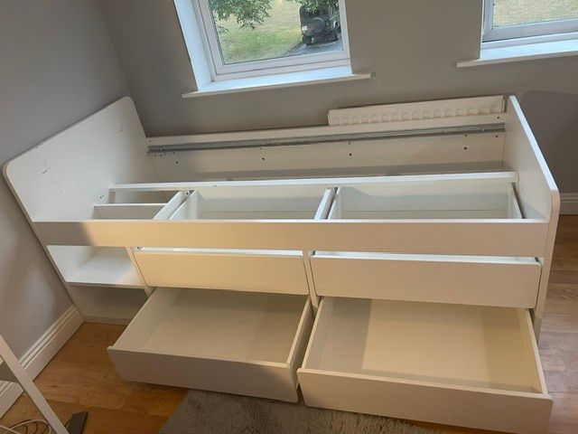 Ikea SLAKT Single white bed with storage