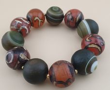Vintage Etched Carnelian & Nutural Suliemani Agate Big Beads Bracelet