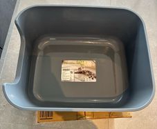 Grey cat litter box with high sides
