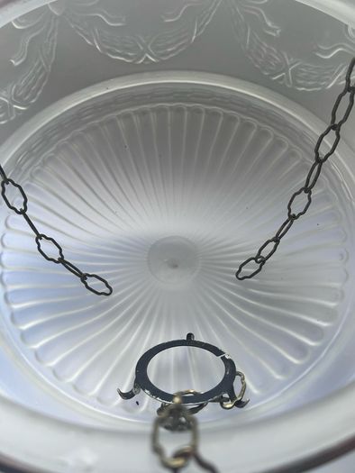 Vintage Art Deco Fluted White Opaque Glass and Copper Ceiling Light