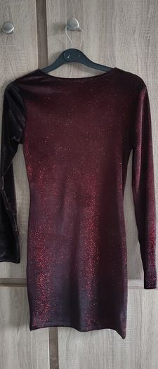Velvet Black with red glitter and leather stripe mini dress size fits 6 /8 never worn