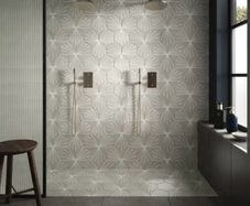 Grey tiles, adhesive and grout