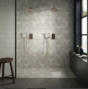 Grey tiles, adhesive and grout