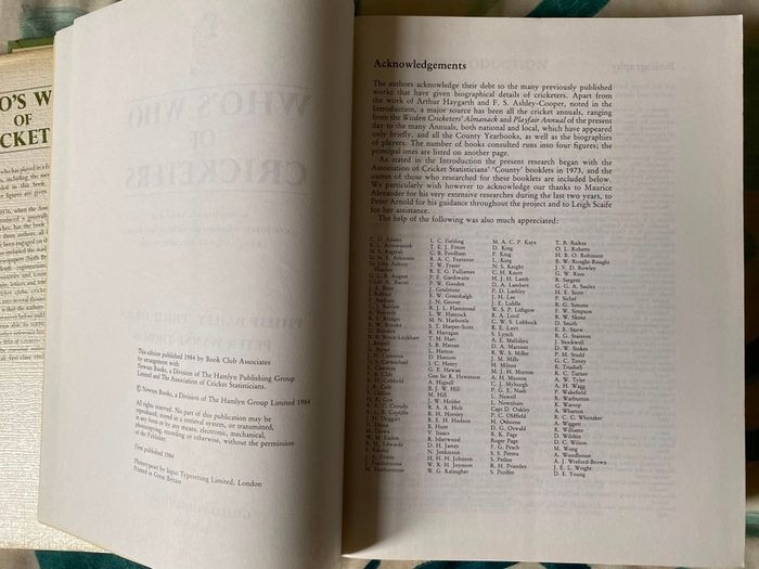 cricket book This is a copy of Who's Who of Cricketers by Philip Bailey, Philip Thorn, and Peter Wynne-Thomas,