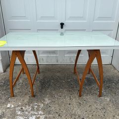 Glass-top table with foldable legs, Ikea