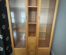 Glass display cabinet with spotlights