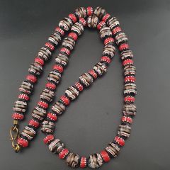 Antique Murano Style Aventurine & Chevron Glass Beads Necklace