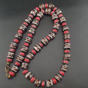 Antique Murano Style Aventurine & Chevron Glass Beads Necklace