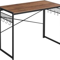 Computer Desk, Folding Desk with 8 Hooks, Workstation